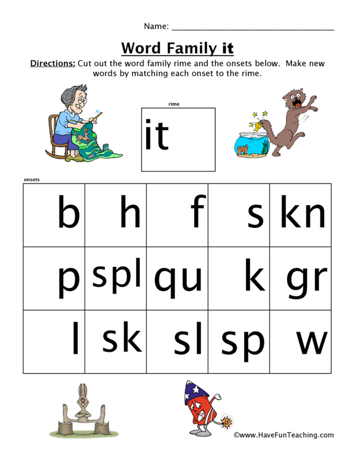An educational teaching resource from Have Fun Teaching entitled IT Word Family Worksheet downloadable at Teach Simple.