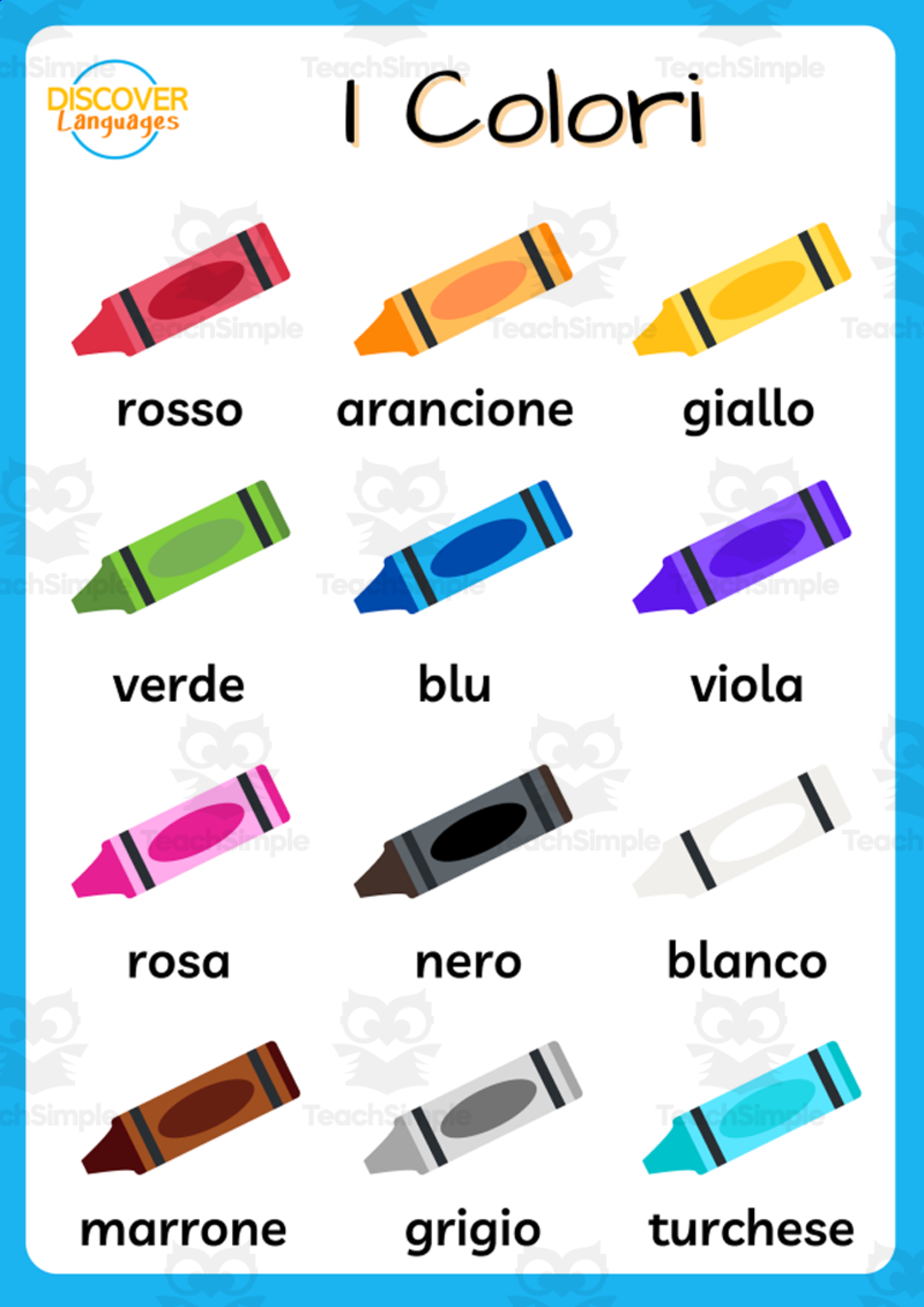 An educational teaching resource from Discover Languages entitled Italian Colours Worksheet & Poster - I Colori downloadable at Teach Simple.