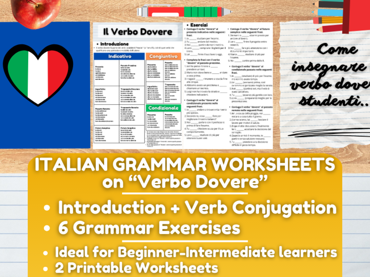 An educational teaching resource from Learning with Alan entitled Italian Grammar – Verbo Dovere Worksheet Pack downloadable at Teach Simple.
