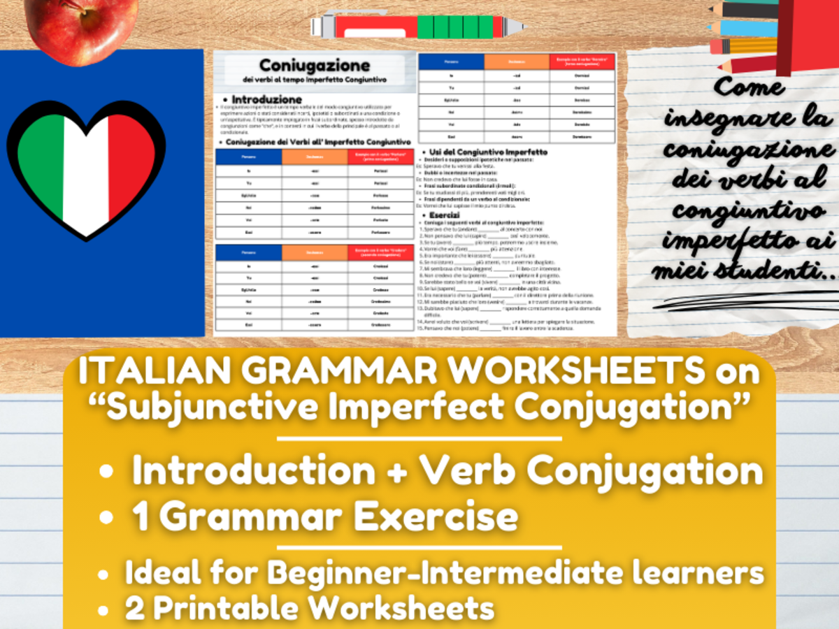 An educational teaching resource from Learning with Alan entitled Italian Grammar Worksheets - Verbs Conjugation - Subjunctive Imperfect downloadable at Teach Simple.