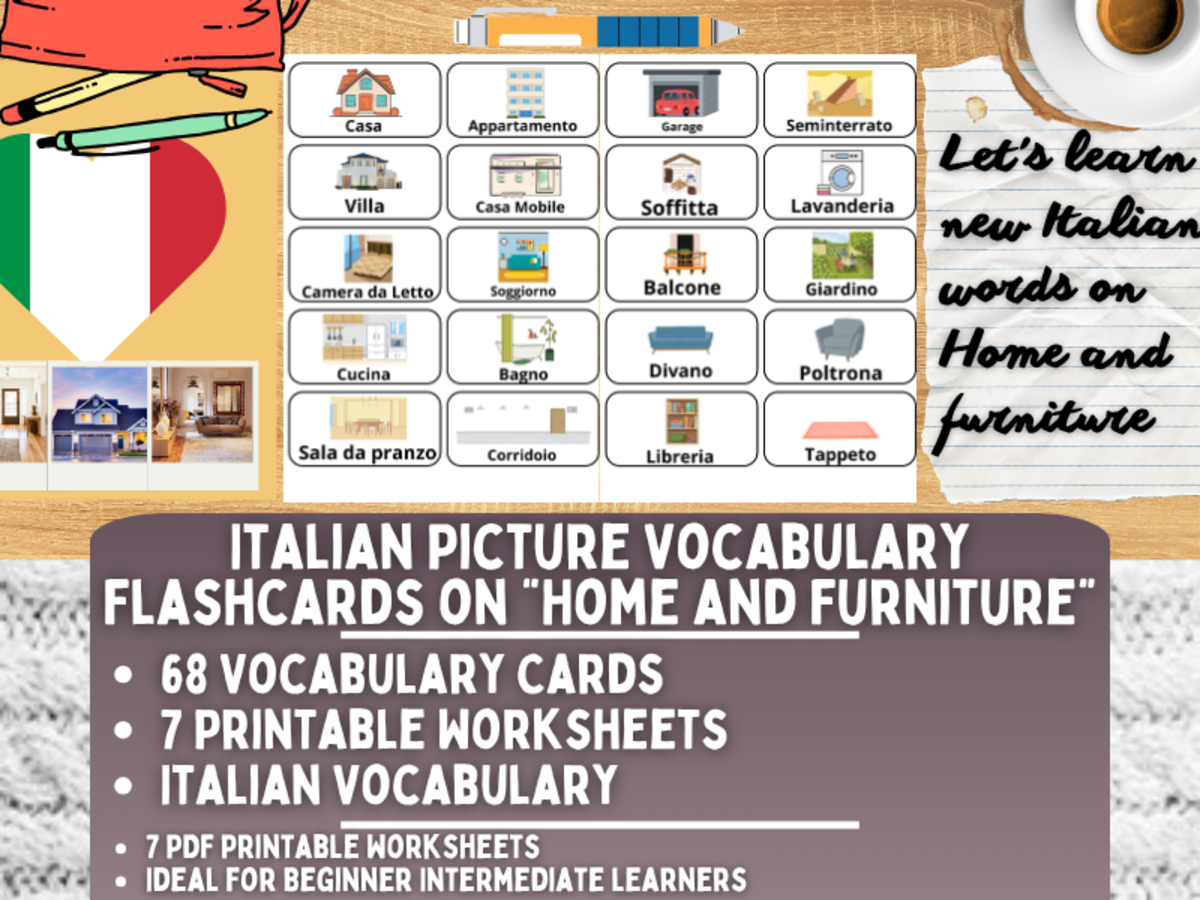 An educational teaching resource from Learning with Alan entitled Italian Picture Vocabulary Flashcards - Home & Furniture downloadable at Teach Simple.