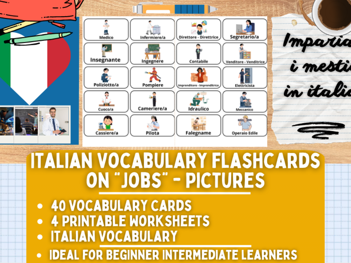An educational teaching resource from Learning with Alan entitled Italian Picture Vocabulary Flashcards - Jobs downloadable at Teach Simple.