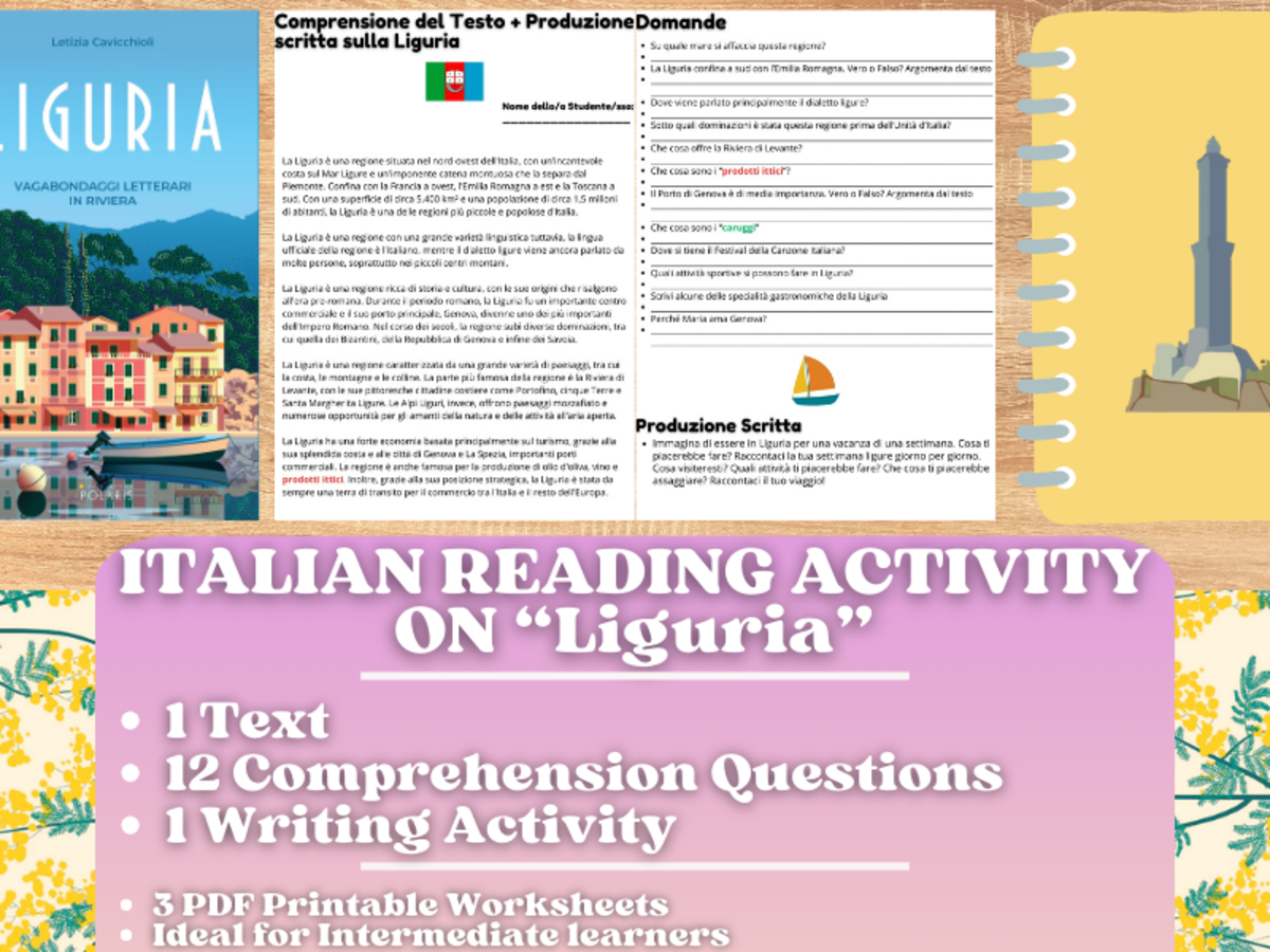 An educational teaching resource from Learning with Alan entitled Italian Reading Comprehension + Writing Activity on Liguria - Italy downloadable at Teach Simple.