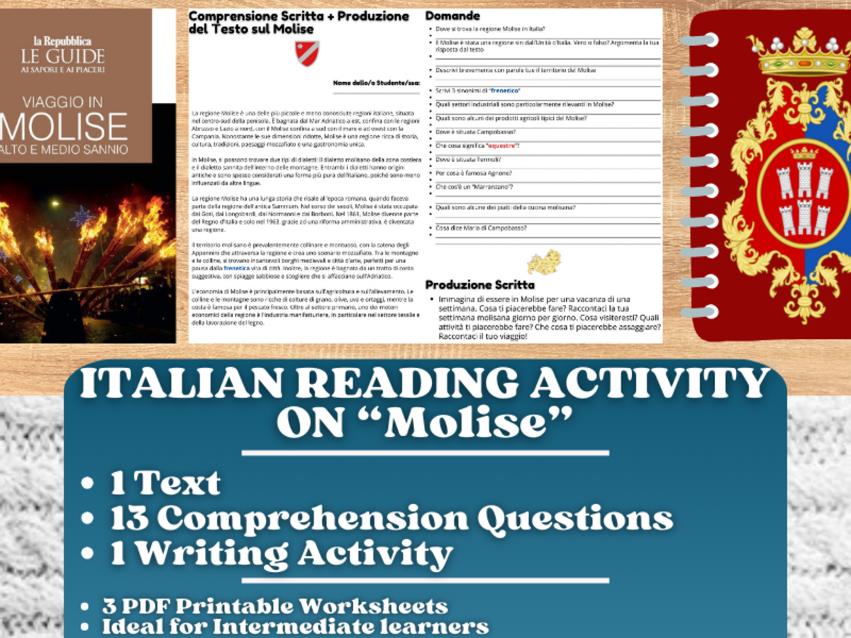 An educational teaching resource from Learning with Alan entitled Italian Reading Comprehension + Writing Activity on Molise - Italy downloadable at Teach Simple.