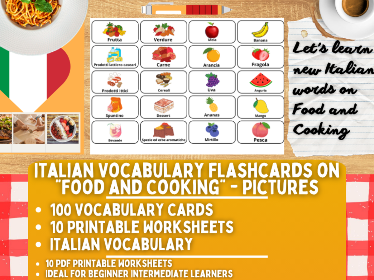 An educational teaching resource from Learning with Alan entitled Italian Vocabulary Flashcards - Food and Cooking downloadable at Teach Simple.