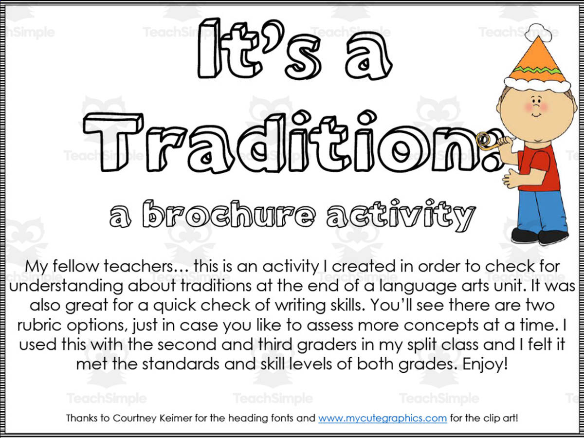 An educational teaching resource from At the Core entitled "It's A Tradition" Brochure Activity downloadable at Teach Simple.