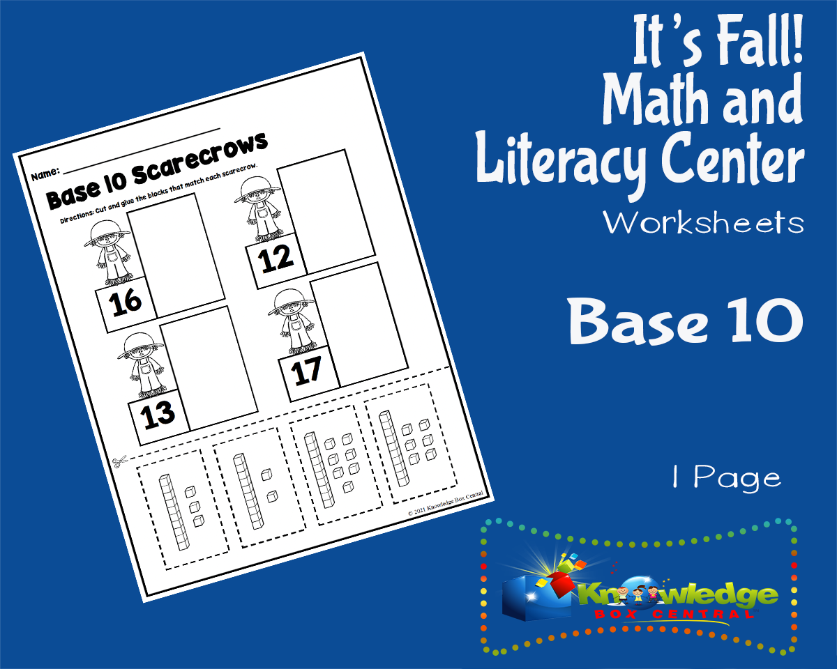 An educational teaching resource from Knowledge Box Central entitled It's Fall! Kindergarten Math & Literacy Center: Base 10 downloadable at Teach Simple.