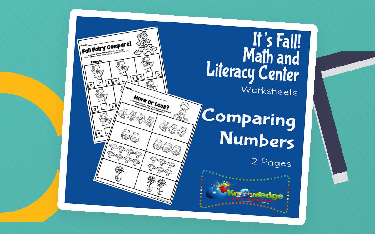 An educational teaching resource from Knowledge Box Central entitled It's Fall! Kindergarten Math & Literacy Center: Comparing Numbers downloadable at Teach Simple.