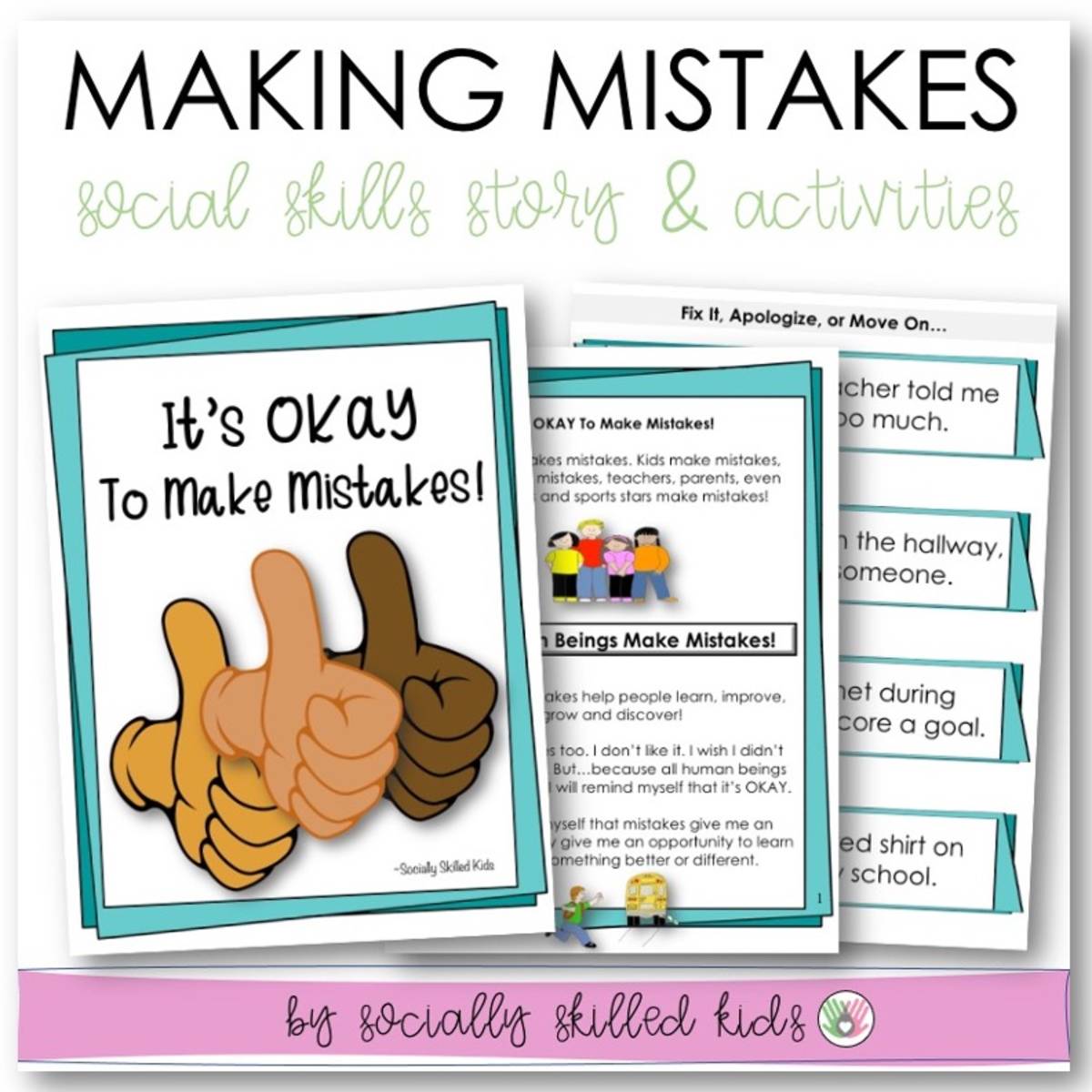 An educational teaching resource from Socially Skilled Kids entitled It's Okay To Make Mistakes Story and Activities For 3rd-5th Grade downloadable at Teach Simple.