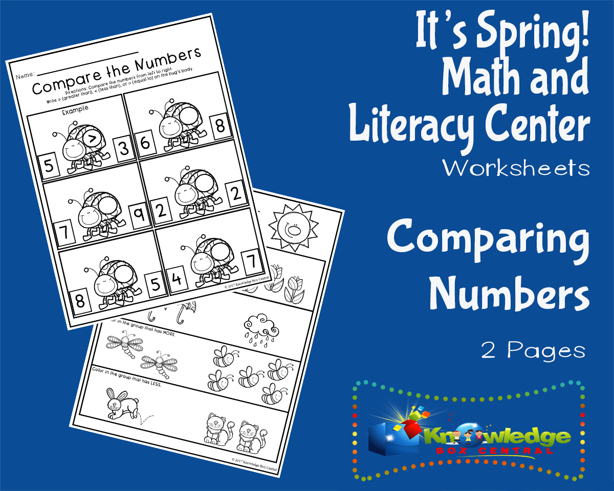 An educational teaching resource from Knowledge Box Central entitled It's Spring! Kindergarten Math & Literacy Center: Comparing Numbers downloadable at Teach Simple.