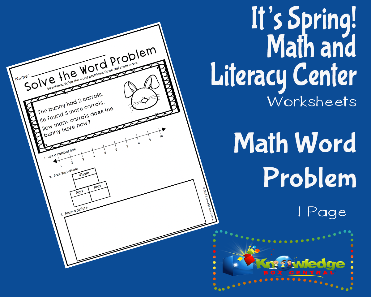 An educational teaching resource from Knowledge Box Central entitled It's Spring! Kindergarten Math & Literacy Center: Math Word Problem downloadable at Teach Simple.