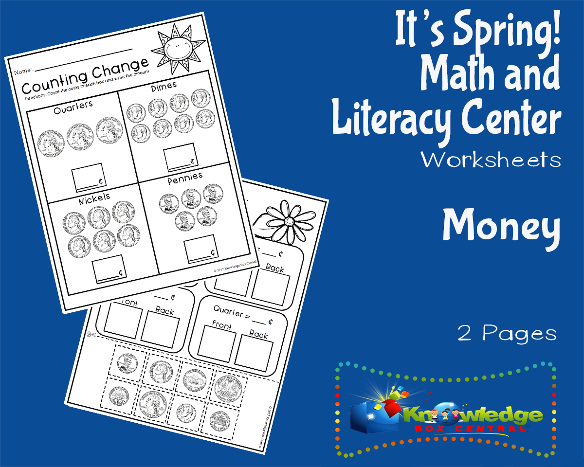 An educational teaching resource from Knowledge Box Central entitled It's Spring! Kindergarten Math & Literacy Center: Money downloadable at Teach Simple.