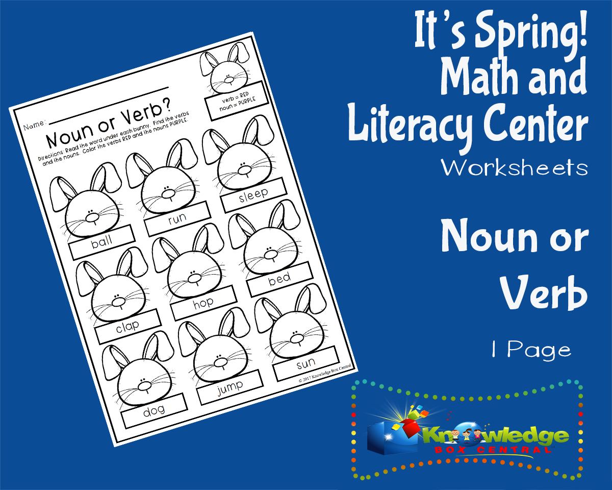 An educational teaching resource from Knowledge Box Central entitled It's Spring! Kindergarten Math & Literacy Center: Nouns and Verbs downloadable at Teach Simple.