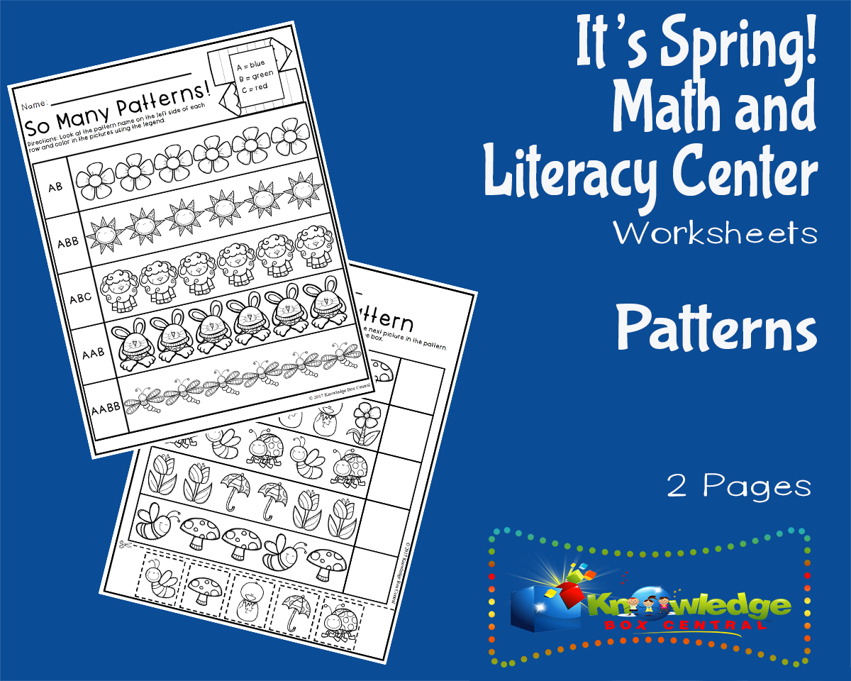 An educational teaching resource from Knowledge Box Central entitled It's Spring! Kindergarten Math & Literacy Center: Patterns downloadable at Teach Simple.