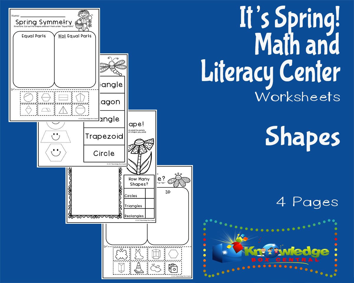 An educational teaching resource from Knowledge Box Central entitled It's Spring! Kindergarten Math & Literacy Center: Shapes downloadable at Teach Simple.