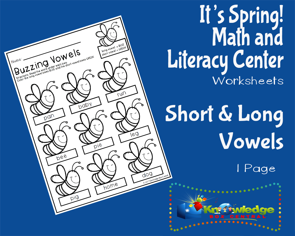 An educational teaching resource from Knowledge Box Central entitled It's Spring! Kindergarten Math & Literacy Center: Short and Long Vowels downloadable at Teach Simple.