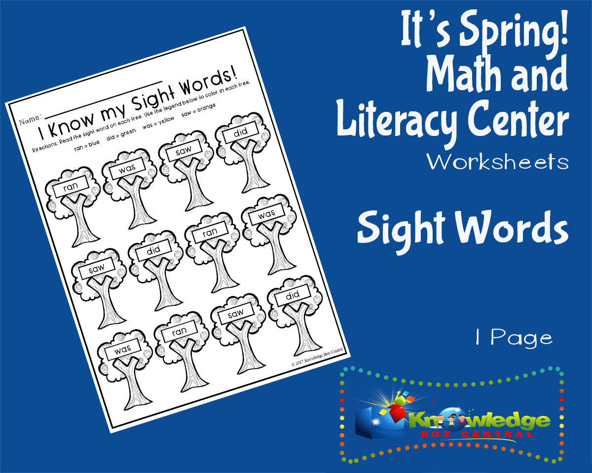 An educational teaching resource from Knowledge Box Central entitled It's Spring! Kindergarten Math & Literacy Center: Sight Words downloadable at Teach Simple.