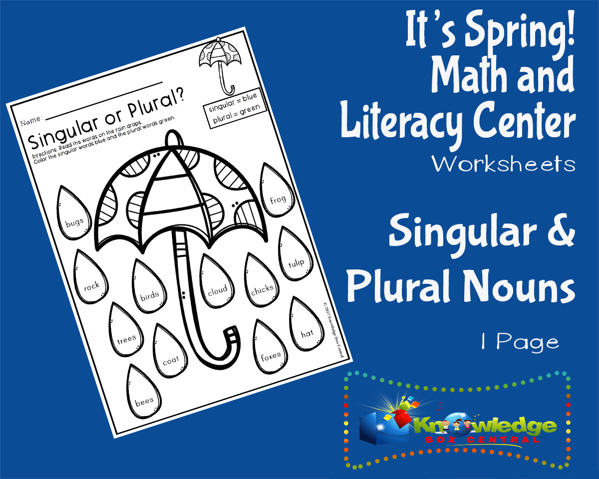 An educational teaching resource from Knowledge Box Central entitled It's Spring! Kindergarten Math & Literacy Center: Singular & Plural Nouns downloadable at Teach Simple.