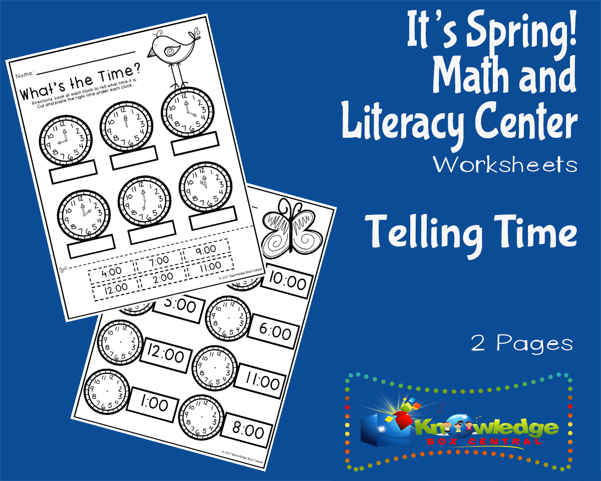 An educational teaching resource from Knowledge Box Central entitled It's Spring! Kindergarten Math & Literacy Center: Telling Time downloadable at Teach Simple.
