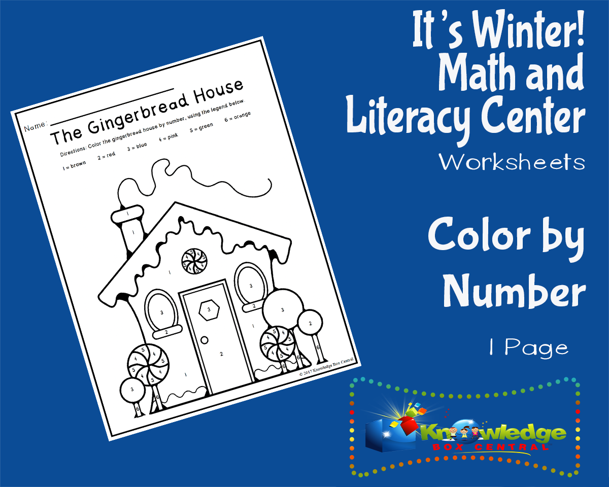 An educational teaching resource from Knowledge Box Central entitled It's Winter! Kindergarten Math & Literacy Center: Color by Number downloadable at Teach Simple.