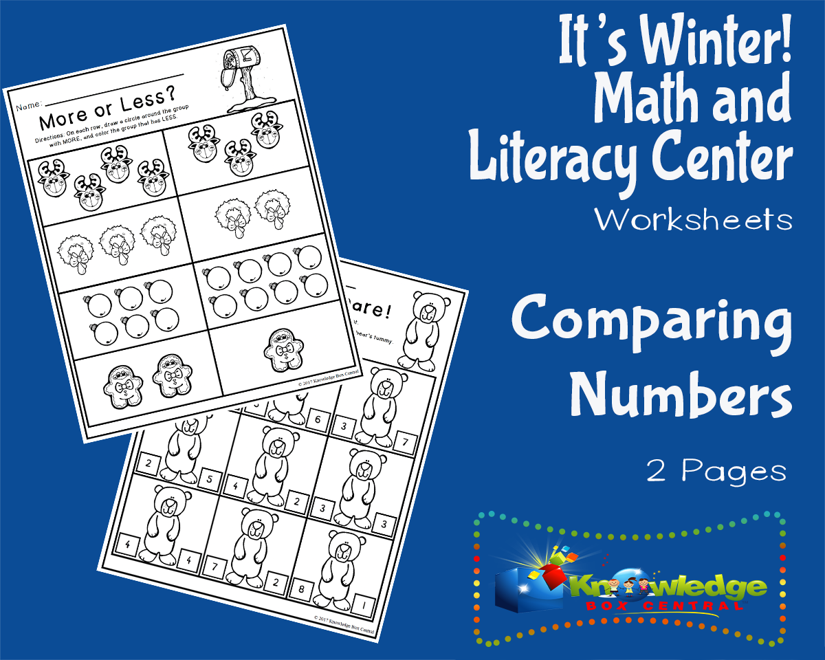 An educational teaching resource from Knowledge Box Central entitled It's Winter! Kindergarten Math & Literacy Center: Comparing Numbers downloadable at Teach Simple.