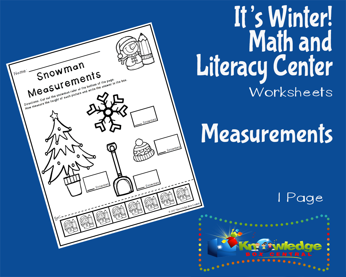 An educational teaching resource from Knowledge Box Central entitled It's Winter! Kindergarten Math & Literacy Center: Measurements downloadable at Teach Simple.