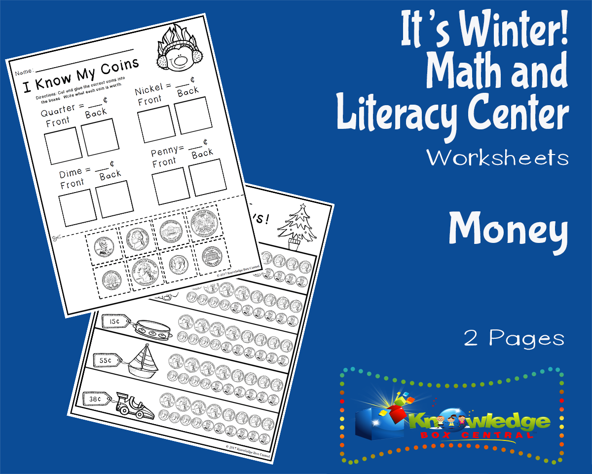 An educational teaching resource from Knowledge Box Central entitled It's Winter! Kindergarten Math & Literacy Center: Money downloadable at Teach Simple.