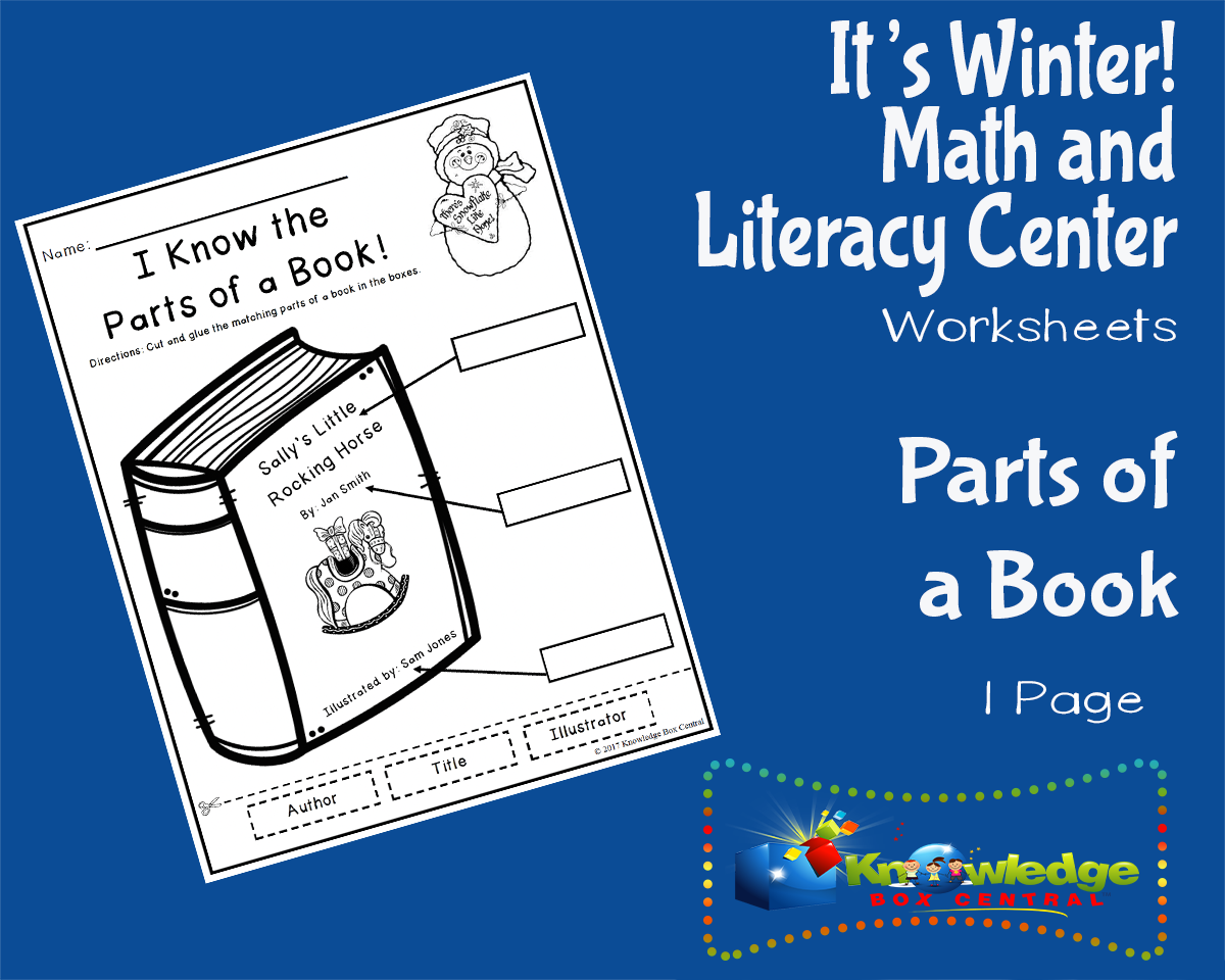 An educational teaching resource from Knowledge Box Central entitled It's Winter! Kindergarten Math & Literacy Center: Parts of a Book downloadable at Teach Simple.