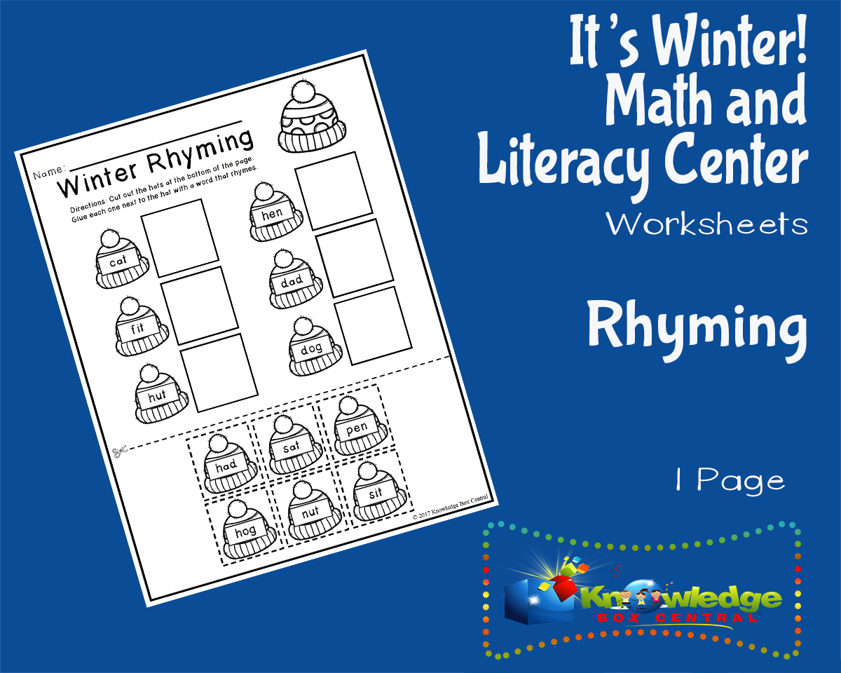 An educational teaching resource from Knowledge Box Central entitled It's Winter! Kindergarten Math & Literacy Center: Rhyming downloadable at Teach Simple.