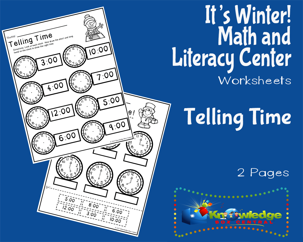 An educational teaching resource from Knowledge Box Central entitled It's Winter! Kindergarten Math & Literacy Center: Telling Time downloadable at Teach Simple.