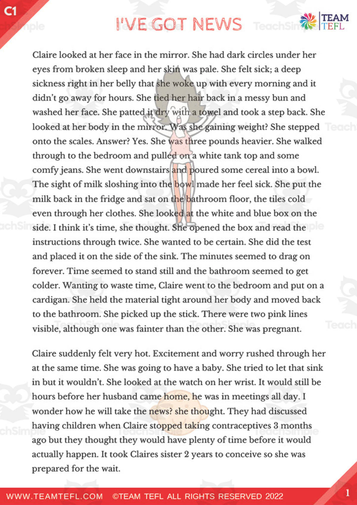 An educational teaching resource from TEAM TEFL entitled I've Got News Short Story | Advanced Lesson Plan downloadable at Teach Simple.