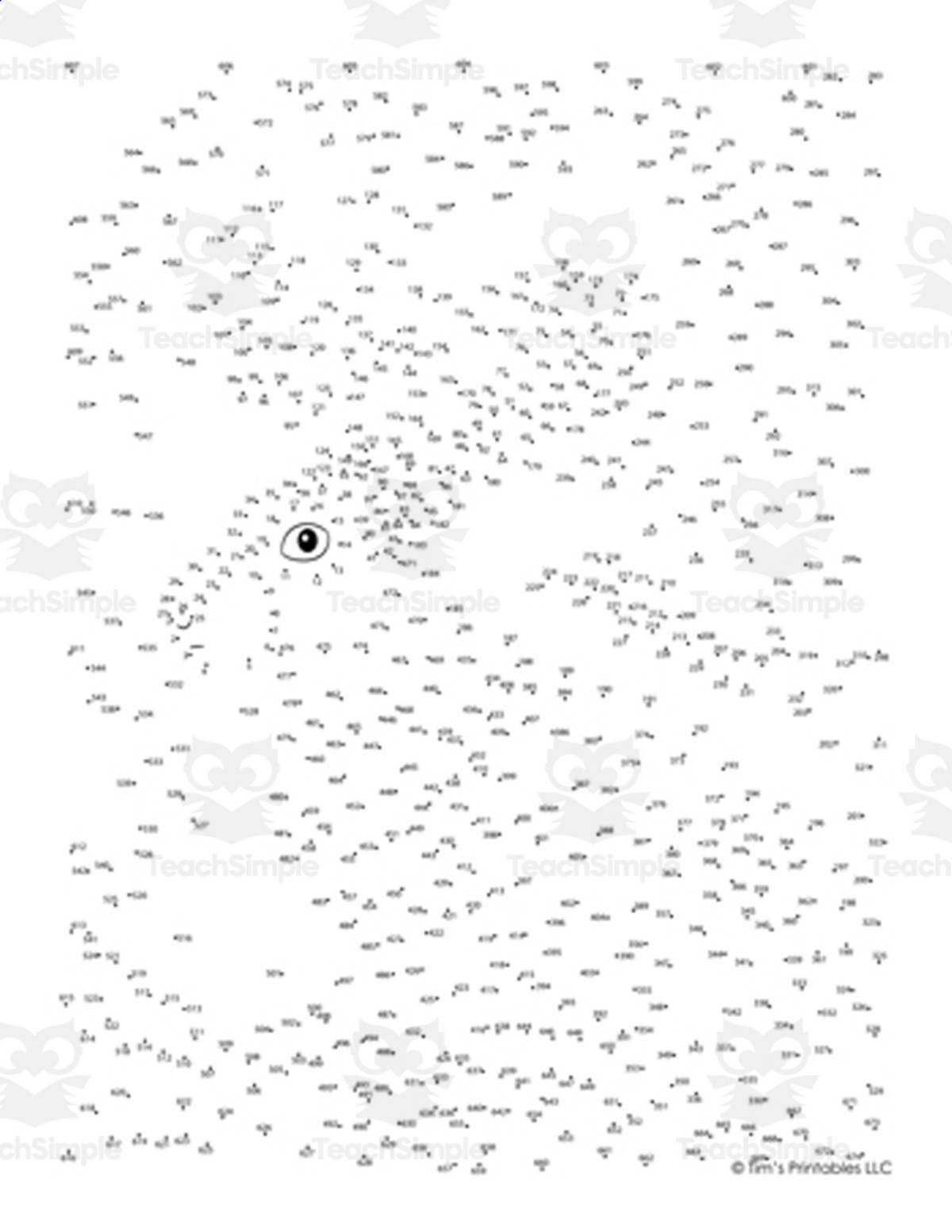An educational teaching resource from Tim's Printables entitled Jackalope Extreme Difficulty Dot-to-Dot / Connect the Dots downloadable at Teach Simple.