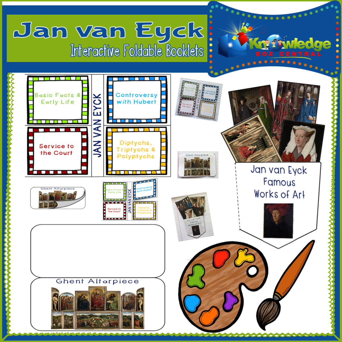 An educational teaching resource from Knowledge Box Central entitled Jan van Eyck Interactive Foldable Booklets – EBOOK downloadable at Teach Simple.