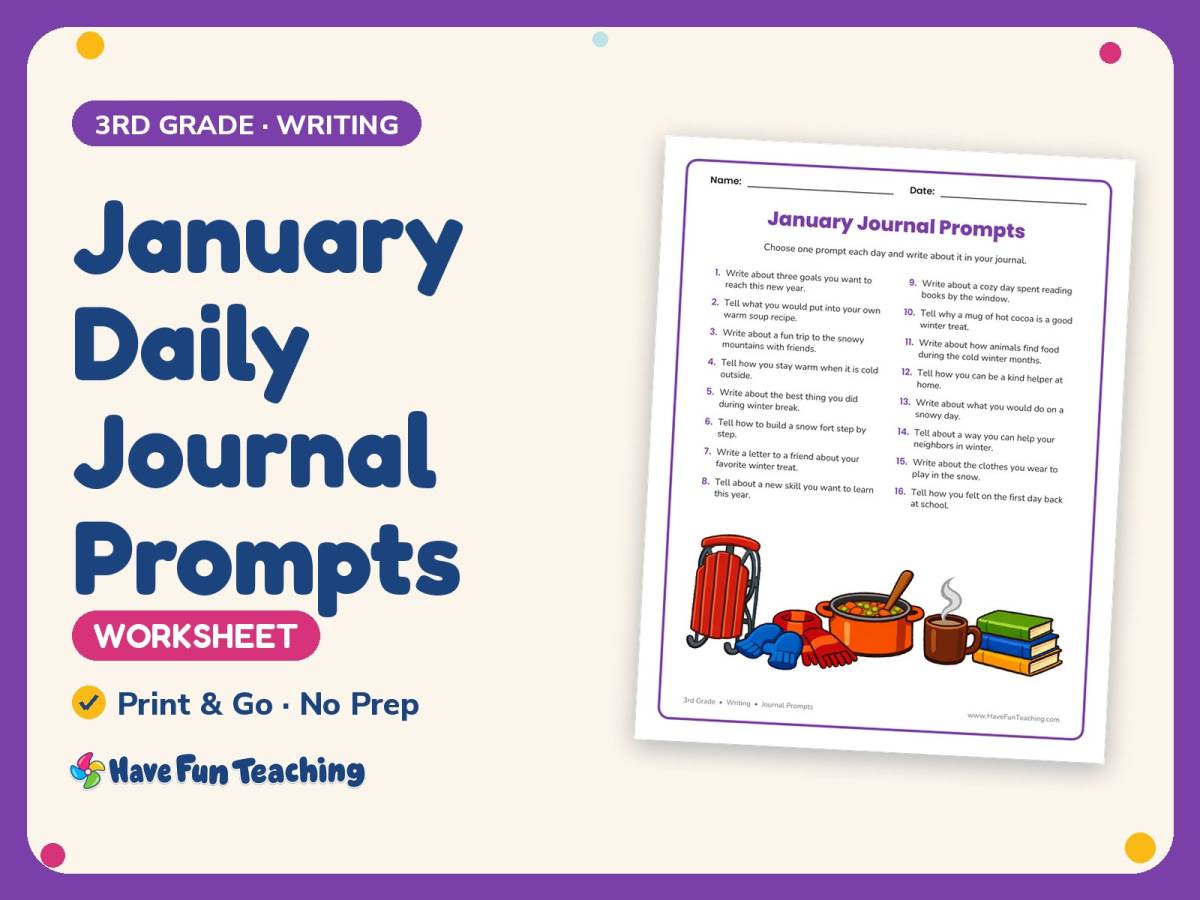 January Daily Journal Prompts Worksheet – 3rd Grade Journals Practice preview