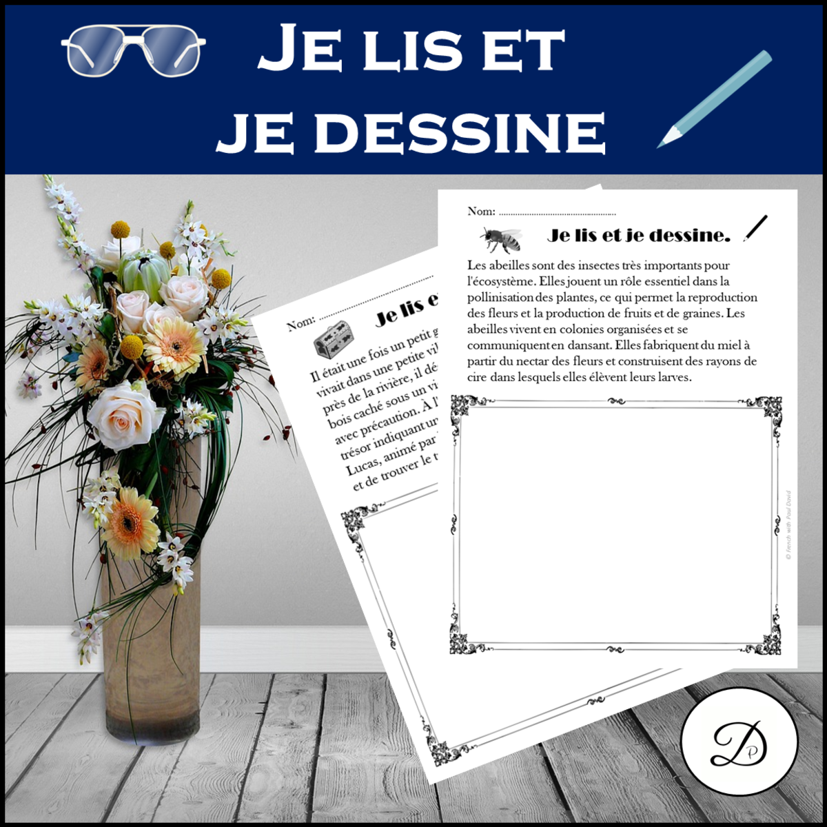 An educational teaching resource from French with Paul David entitled Je lis et je dessine - 2 textes / Read and Draw downloadable at Teach Simple.