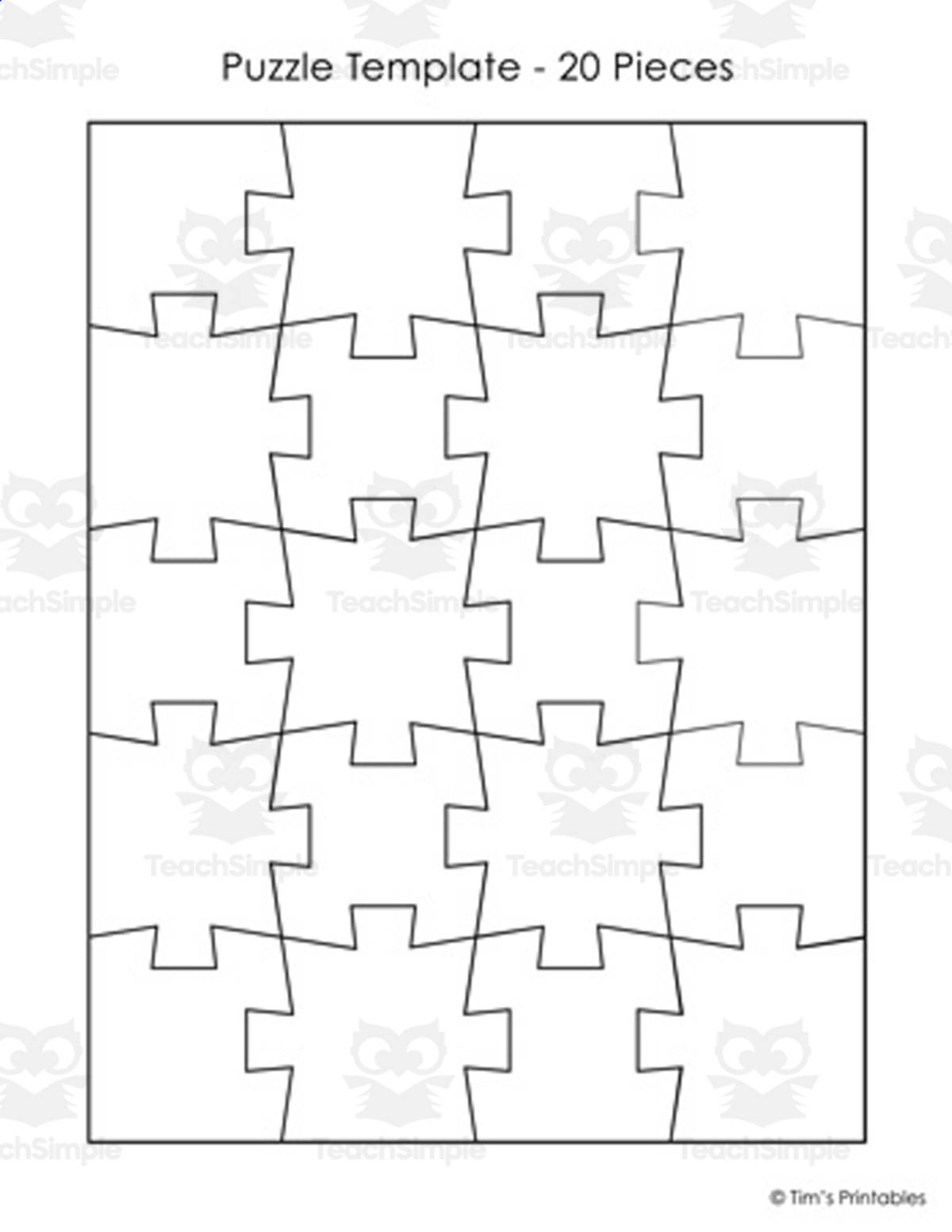 An educational teaching resource from Tim's Printables entitled Jigsaw Puzzle Templates – 14 Designs to Color downloadable at Teach Simple.
