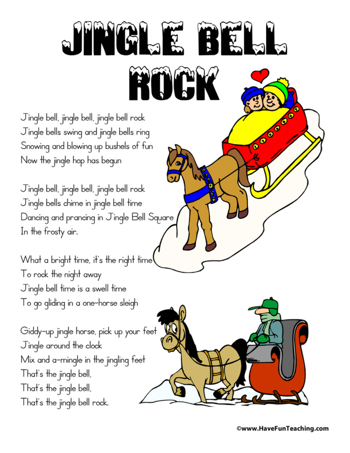 An educational teaching resource from Have Fun Teaching entitled Jingle Bell Rock Lyrics downloadable at Teach Simple.