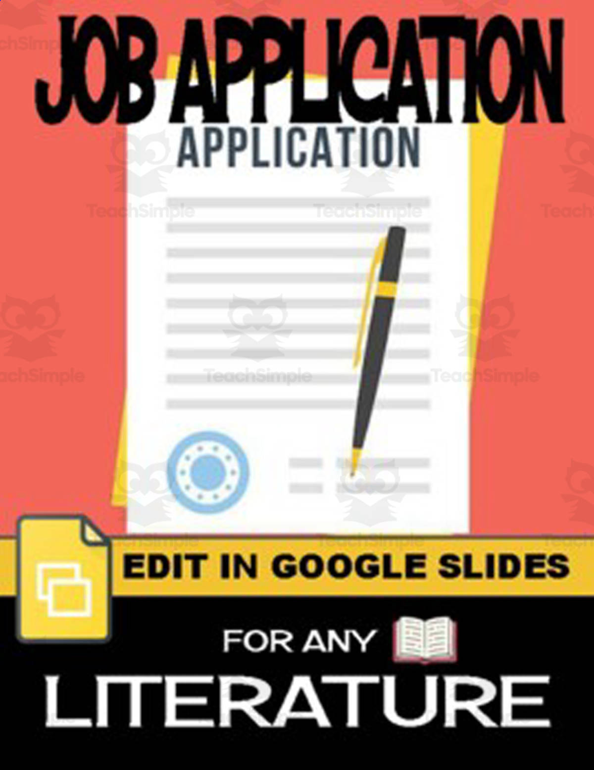 An educational teaching resource from Roombop entitled Job Application Characterization - For Any Literature (Editable in Google Slides downloadable at Teach Simple.