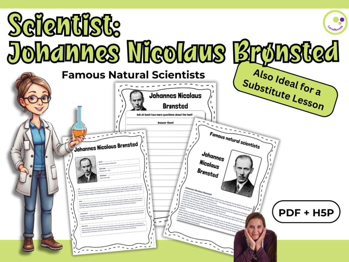 An educational teaching resource from Lernfitness entitled Johannes Nicolaus Brønsted – Scientist Profile and Reading Tasks downloadable at Teach Simple.