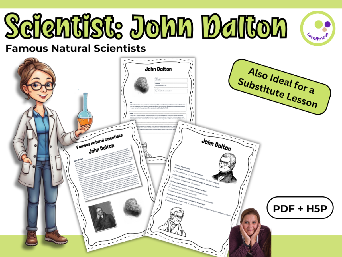 An educational teaching resource from Lernfitness entitled John Dalton – A Short Introduction to a Key Figure in Chemistry downloadable at Teach Simple.