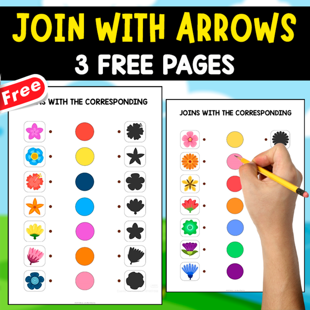 An educational teaching resource from EDITORIAL LAURA EDUCA entitled JOIN WITH THE CORRESPONDING | 3 FREE WORKSHEETS downloadable at Teach Simple.