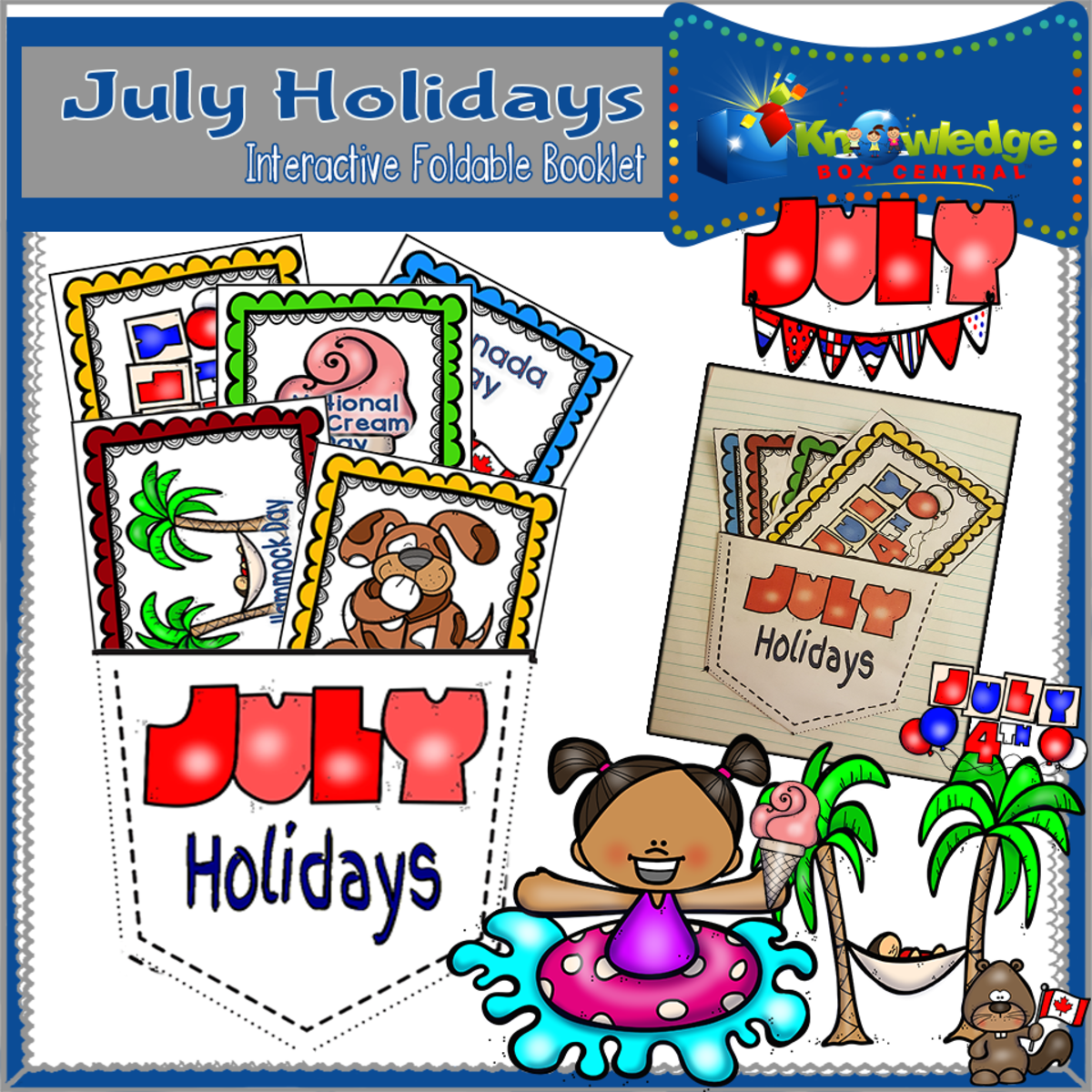 An educational teaching resource from Knowledge Box Central entitled July Holidays Interactive Foldable Booklet - EBOOK downloadable at Teach Simple.