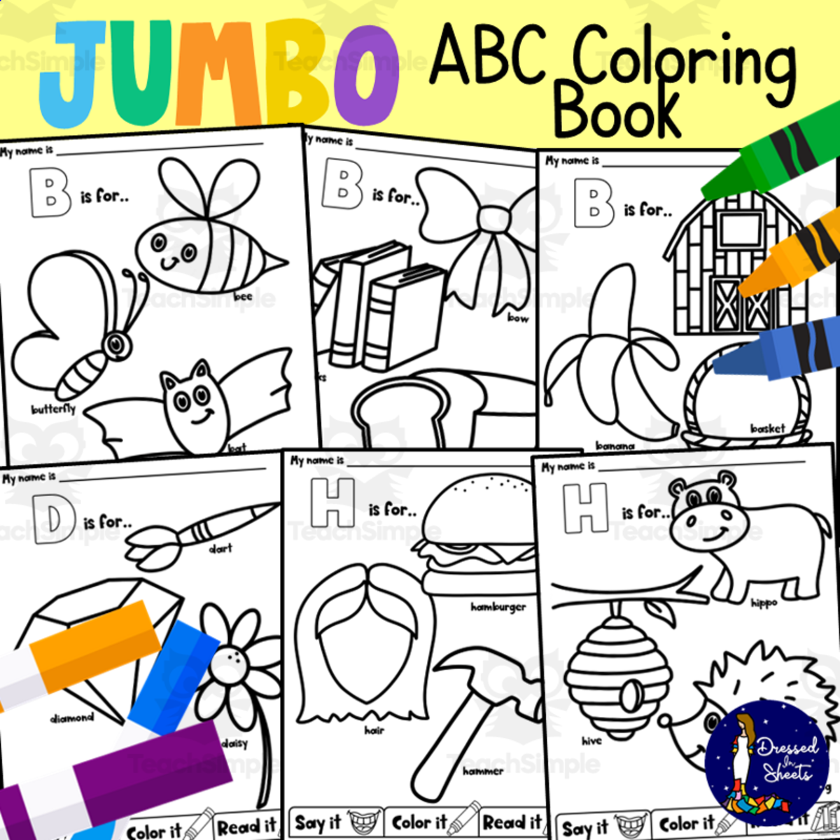An educational teaching resource from Soumara Siddiqui entitled Jumbo ABC Coloring Book downloadable at Teach Simple.