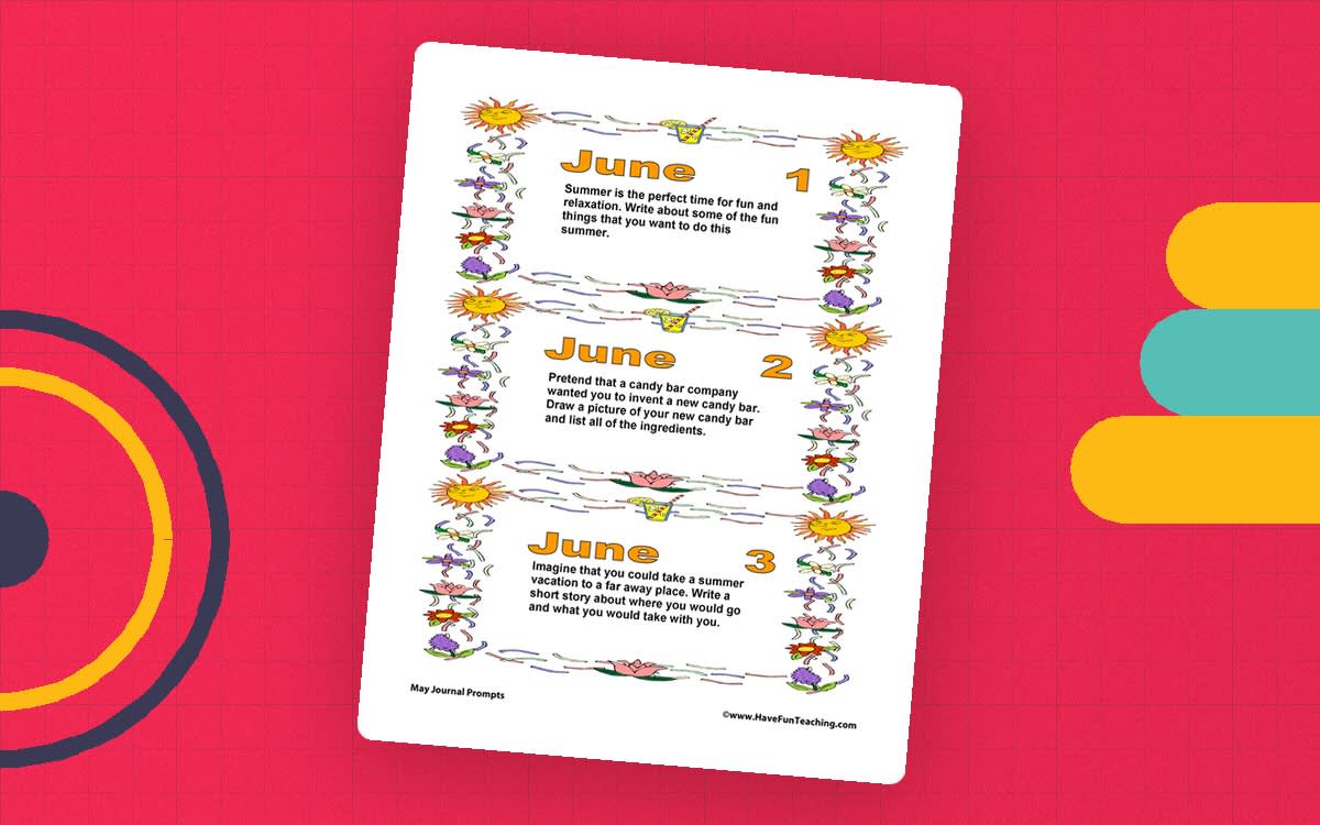 An educational teaching resource from Have Fun Teaching entitled June Daily Journal Prompts downloadable at Teach Simple.