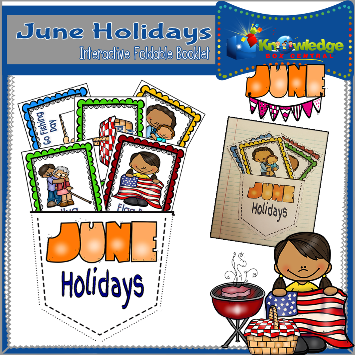 An educational teaching resource from Knowledge Box Central entitled June Holidays Interactive Foldable Booklet - EBOOK downloadable at Teach Simple.