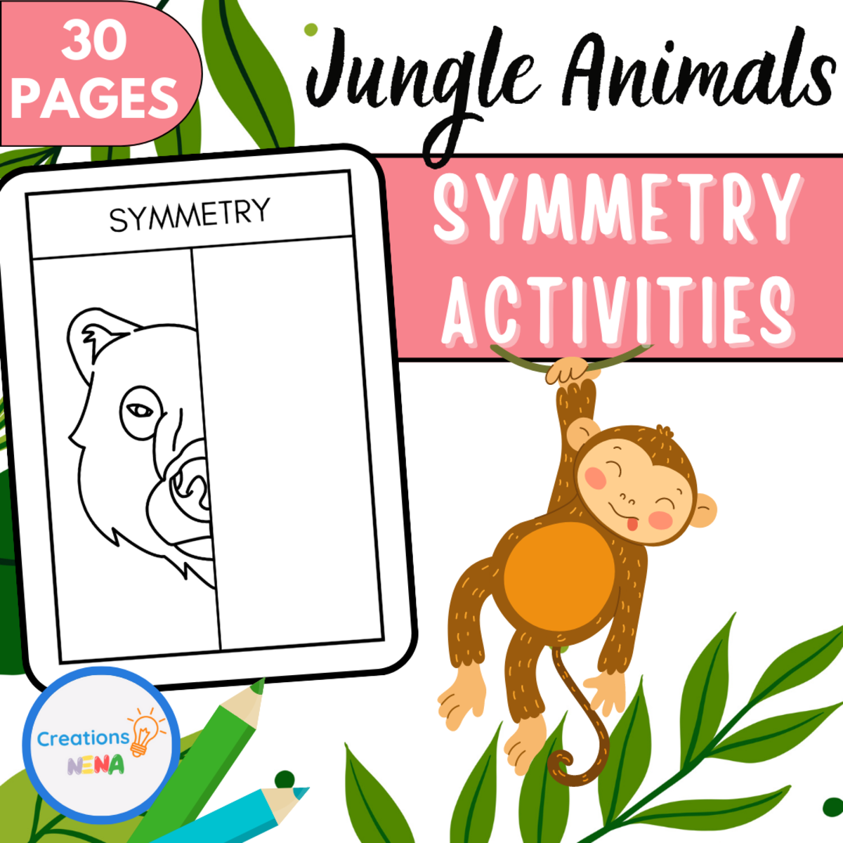 An educational teaching resource from Nena Creations entitled Jungle Animals Symmetry. downloadable at Teach Simple.