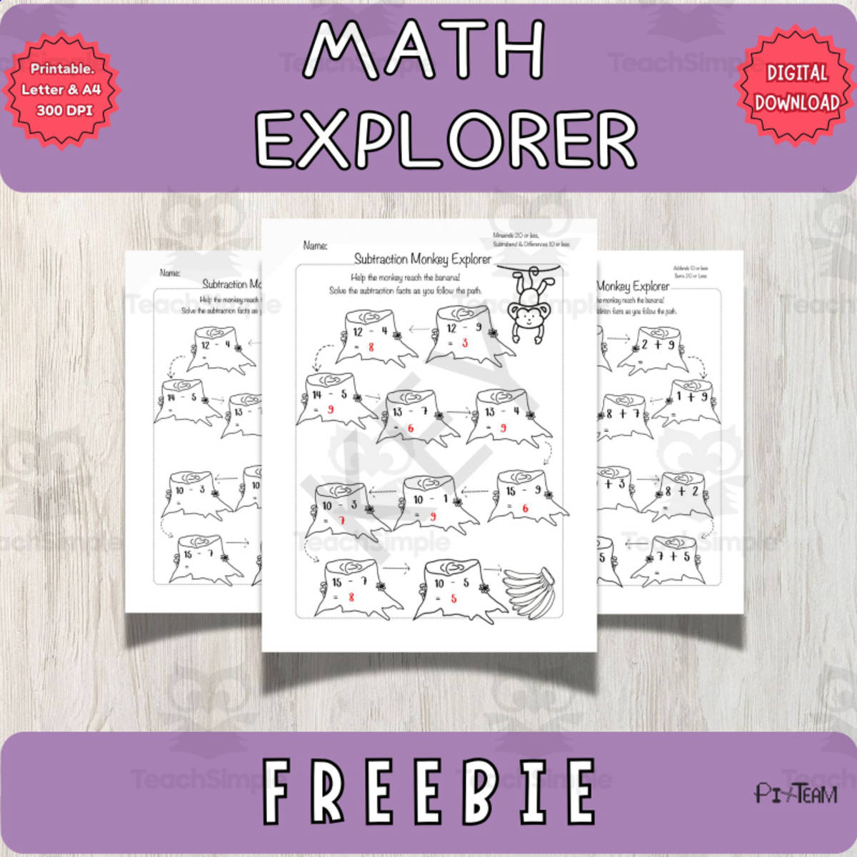 An educational teaching resource from Piix.Team entitled Jungle Math Explorer Freebie downloadable at Teach Simple.