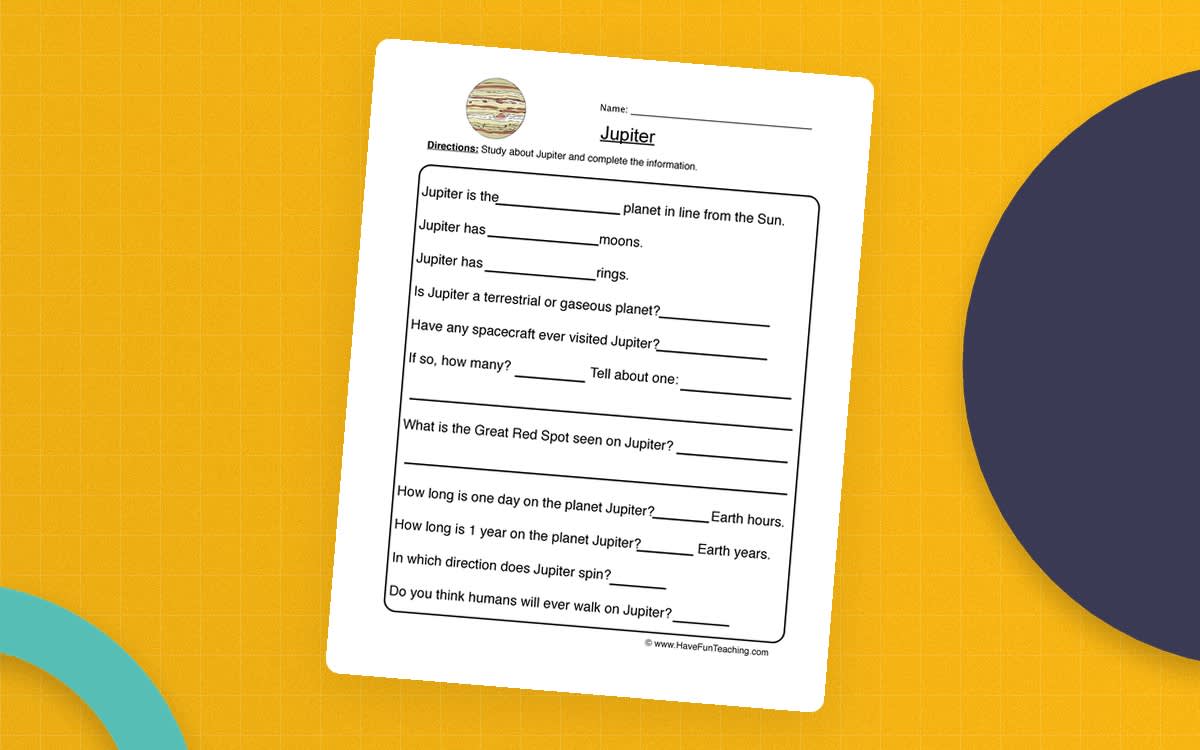 An educational teaching resource from Have Fun Teaching entitled Jupiter Planet Worksheet downloadable at Teach Simple.