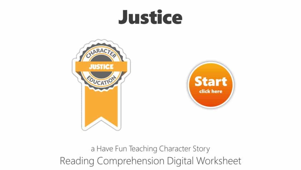An educational teaching resource from Have Fun Teaching entitled Justice Reading Comprehension Digital Worksheet downloadable at Teach Simple.