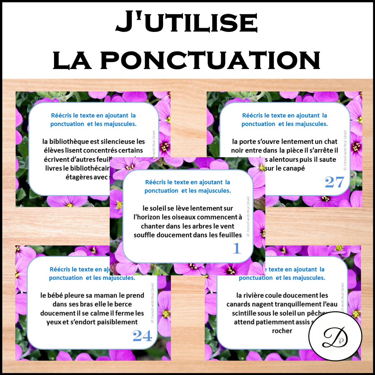 An educational teaching resource from French with Paul David entitled J'utilise la ponctuation - 32 petits textes / French Punctuation downloadable at Teach Simple.